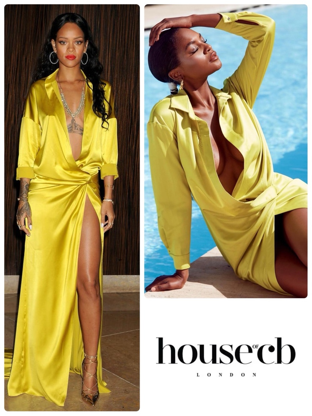 House Of CB Castana Plunge Wrap Slit Maxi Shirt Dress in Neon Yellow/Lime Green